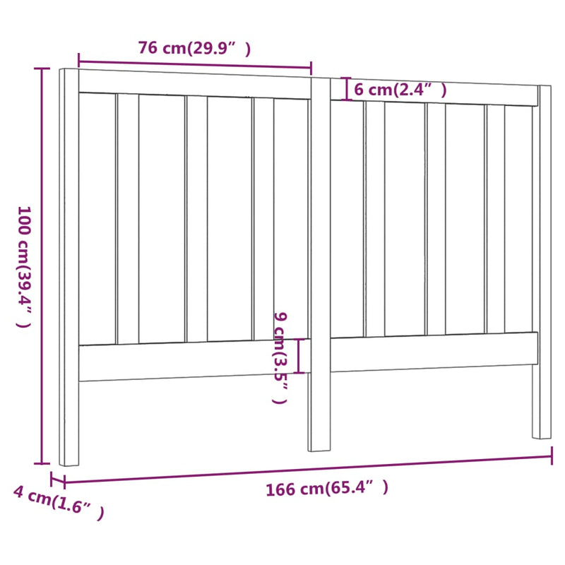 vidaXL fekete tömör fenyőfa ágyfejtámla 166 x 4 x 100 cm