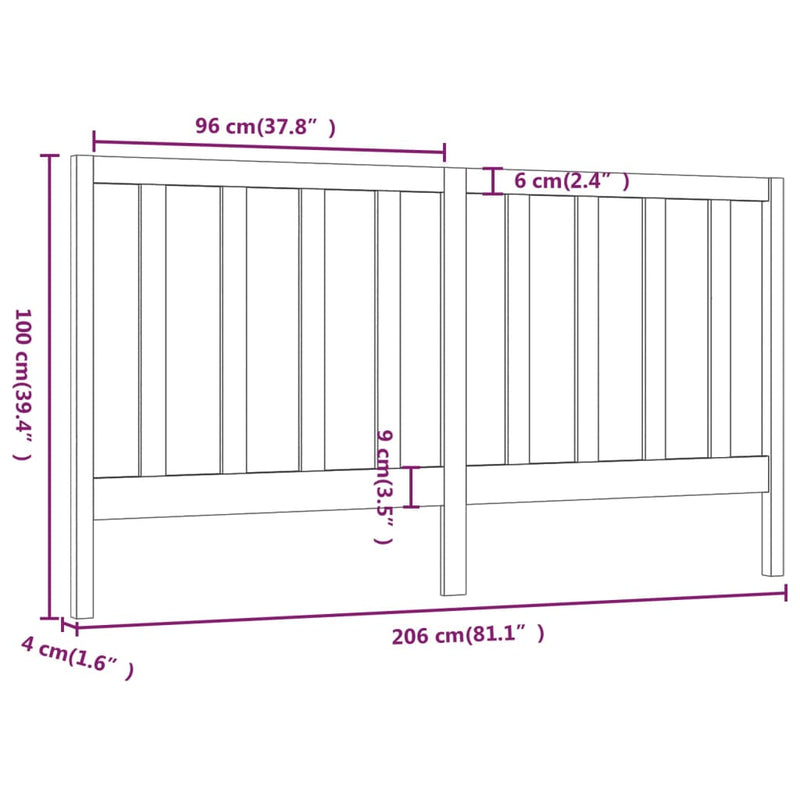 vidaXL fekete tömör fenyőfa ágyfejtámla 206 x 4 x 100 cm