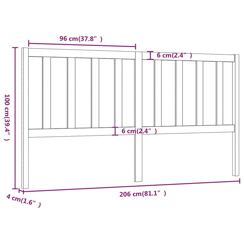 vidaXL fehér tömör fenyőfa ágyfejtámla 206 x 4 x 100 cm