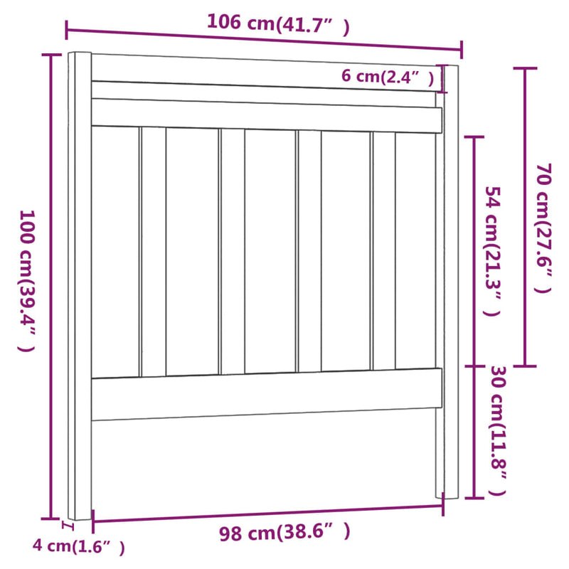 vidaXL tömör fenyőfa ágy fejtámla 106 x 4 x 100 cm