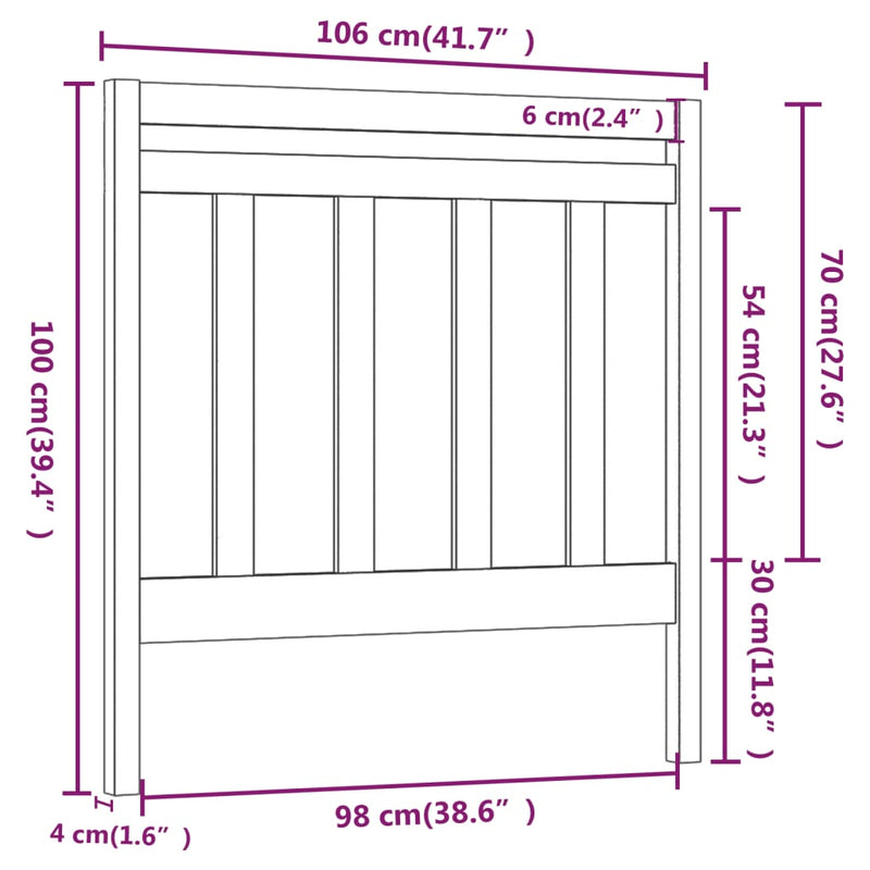 vidaXL fehér tömör fenyőfa ágyfejtámla 106 x 4 x 100 cm