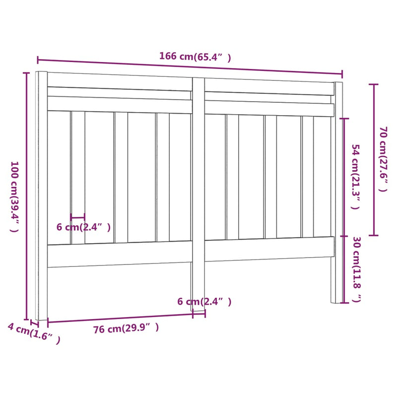 vidaXL fekete tömör fenyőfa ágyfejtámla 166 x 4 x 100 cm