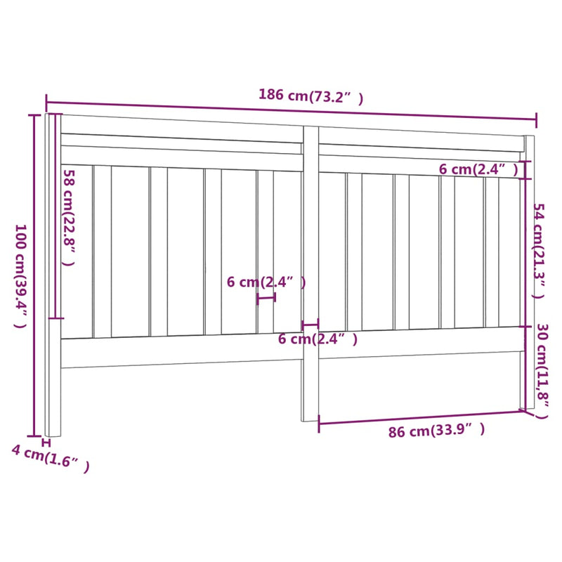 vidaXL fekete tömör fenyőfa ágyfejtámla 186 x 4 x 100 cm