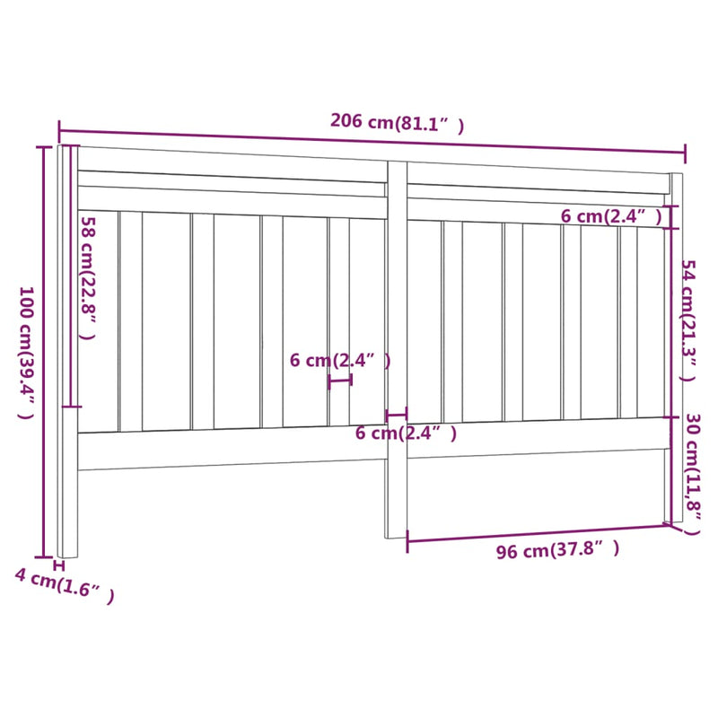 vidaXL fehér tömör fenyőfa ágyfejtámla 206 x 4 x 100 cm
