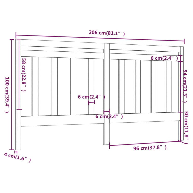 vidaXL fekete tömör fenyőfa ágyfejtámla 206 x 4 x 100 cm