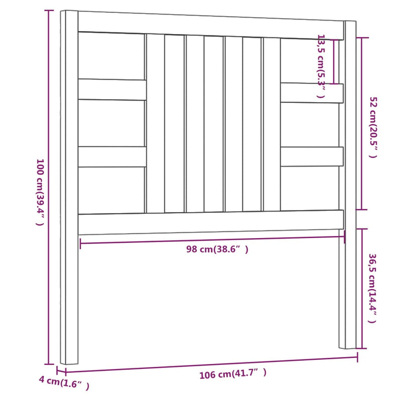 vidaXL tömör fenyőfa ágy fejtámla 106 x 4 x 100 cm