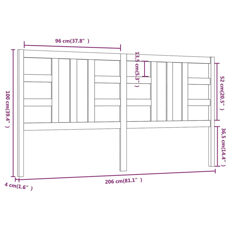 vidaXL mézbarna tömör fenyőfa ágyfejtámla 206 x 4 x 100 cm