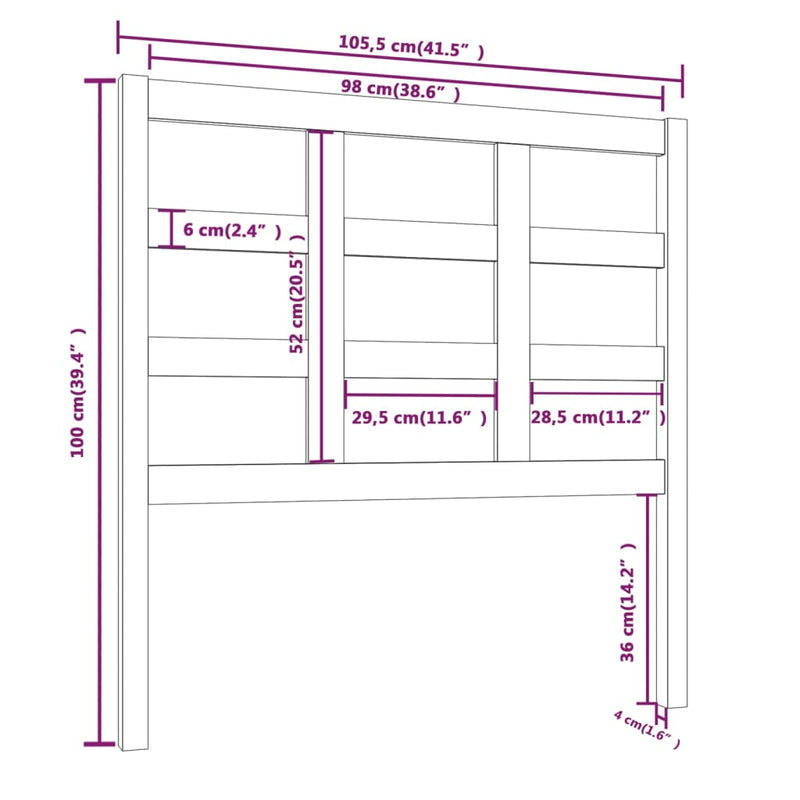 vidaXL fehér tömör fenyőfa ágyfejtámla 105,5x4x100 cm