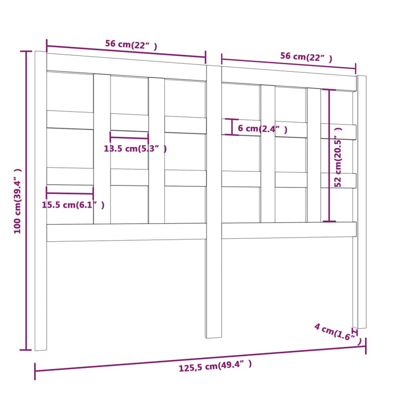 vidaXL fehér tömör fenyőfa ágyfejtámla 125,5 x 4 x 100 cm