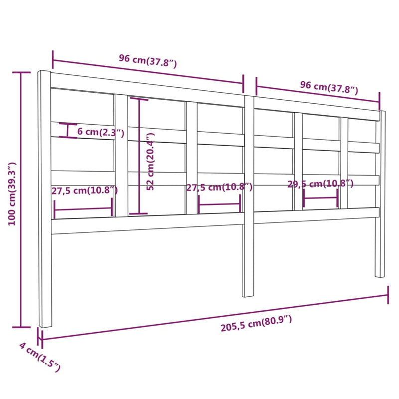 vidaXL szürke tömör fenyőfa ágyfejtámla 205,5x4x100 cm