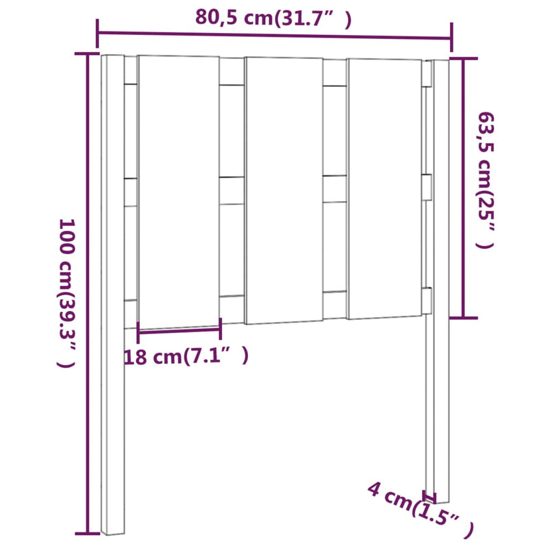 vidaXL mézbarna tömör fenyőfa ágyfejtámla 80,5x4x100cm