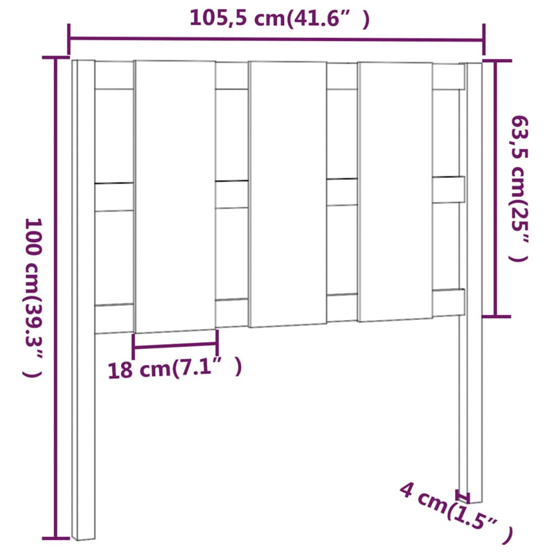 vidaXL fekete tömör fenyőfa ágyfejtámla 105,5 x 4 x 100 cm