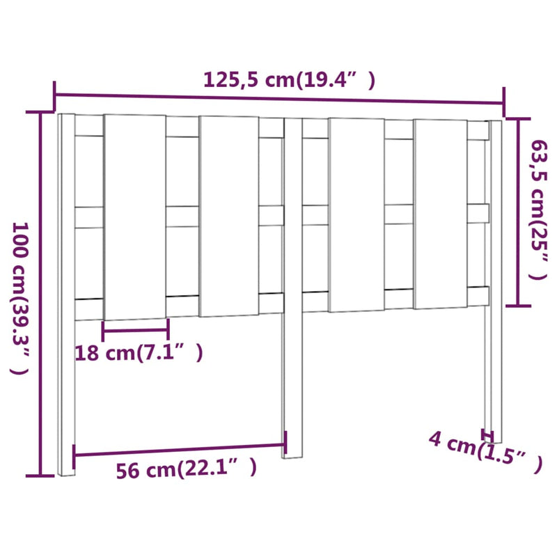 vidaXL mézbarna tömör fenyőfa ágyfejtámla 125,5x4x100 cm