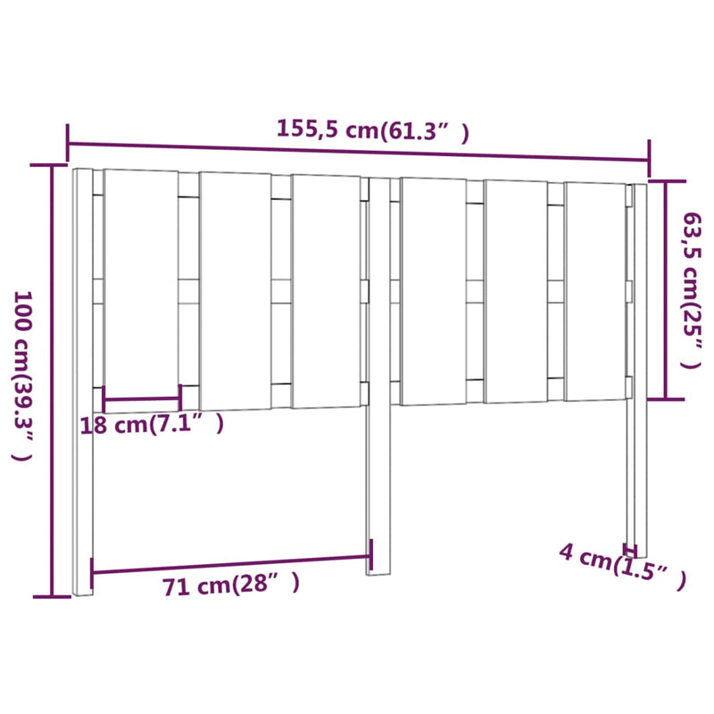 vidaXL fekete tömör fenyőfa ágyfejtámla 155,5x4x100 cm