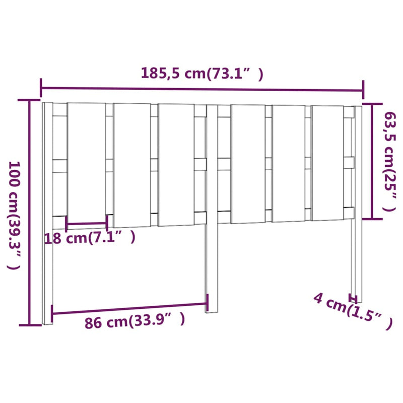 vidaXL fehér tömör fenyőfa ágyfejtámla 185,5x4 x100 cm