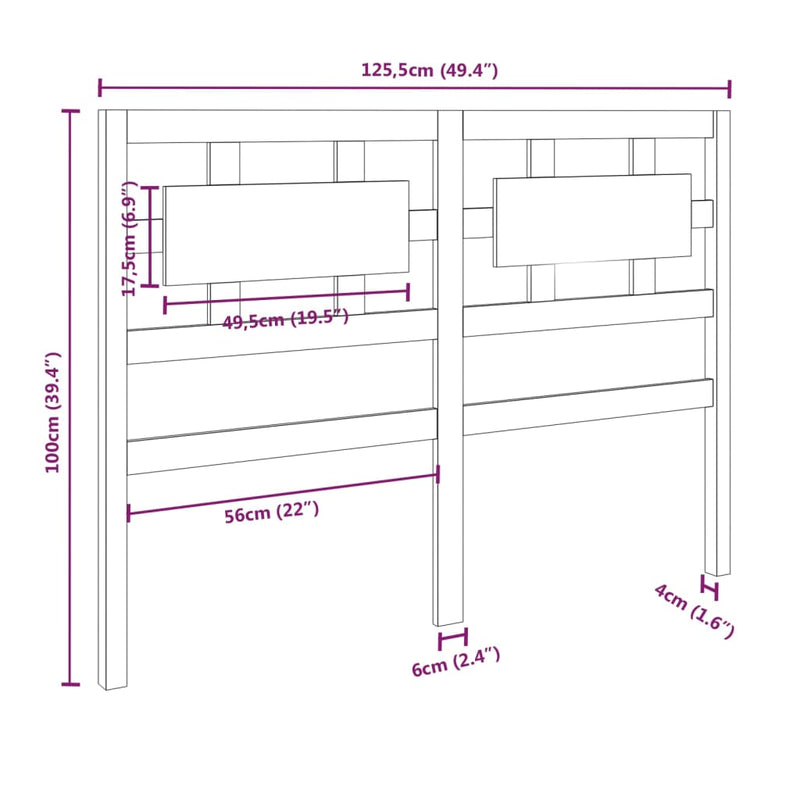 vidaXL tömör fenyőfa ágyfejtámla 125,5 x 4 x 100 cm