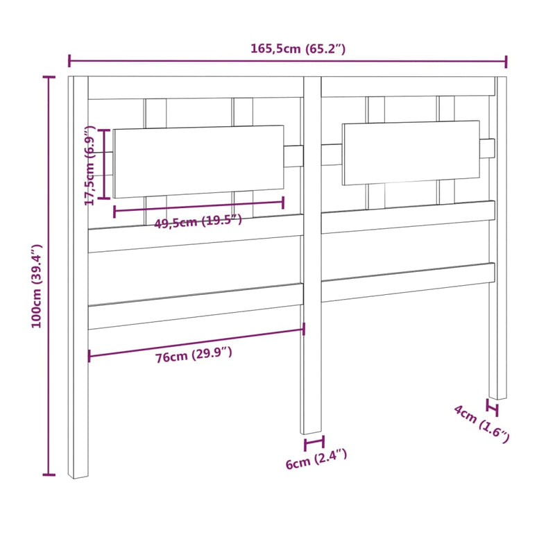 vidaXL fekete tömör fenyőfa ágyfejtámla 165,5 x 4 x 100 cm