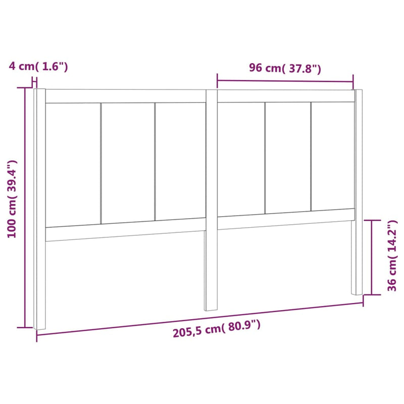 vidaXL mézbarna tömör fenyőfa ágyfejtámla 205,5x4x100 cm