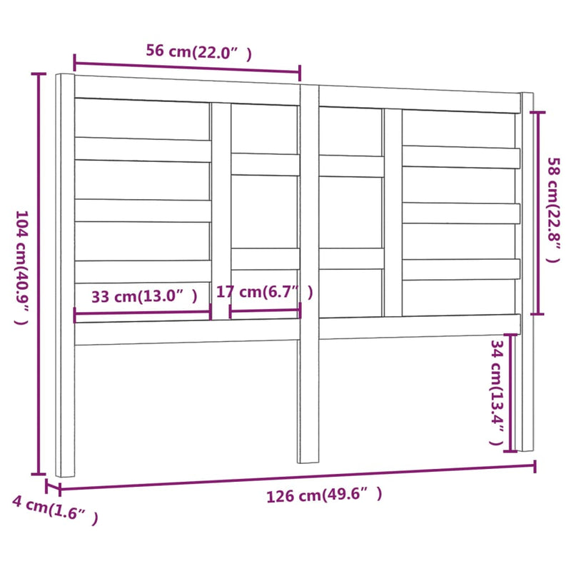 vidaXL mézbarna tömör fenyőfa ágyfejtámla 126 x 4 x 104 cm