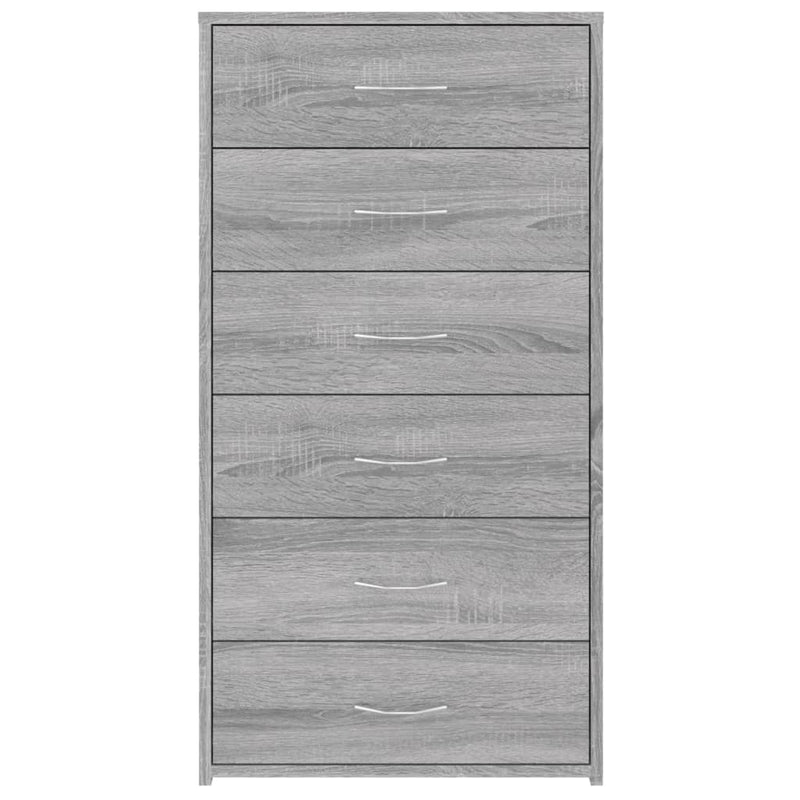 vidaXL szürke sonoma színű szerelt fa komód 6 fiókkal 50x34x96 cm