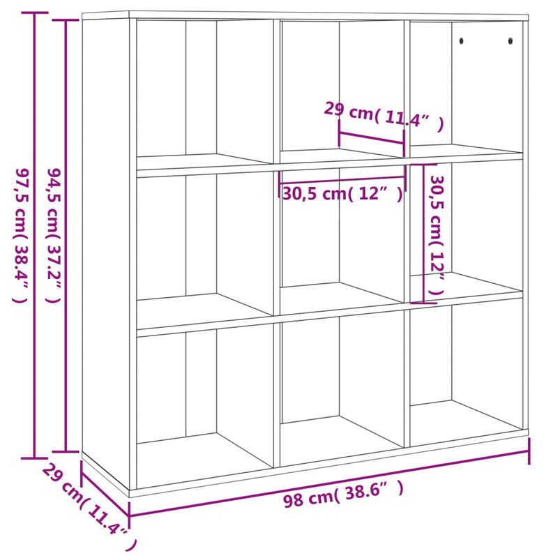 vidaXL szürke sonoma színű könyvszekrény 98 x 29 x 97,5 cm