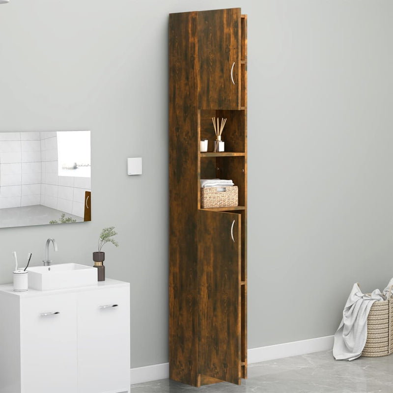 vidaXL füstös tölgy színű szerelt fa fürdőszobaszekrény 32x25,5x190 cm