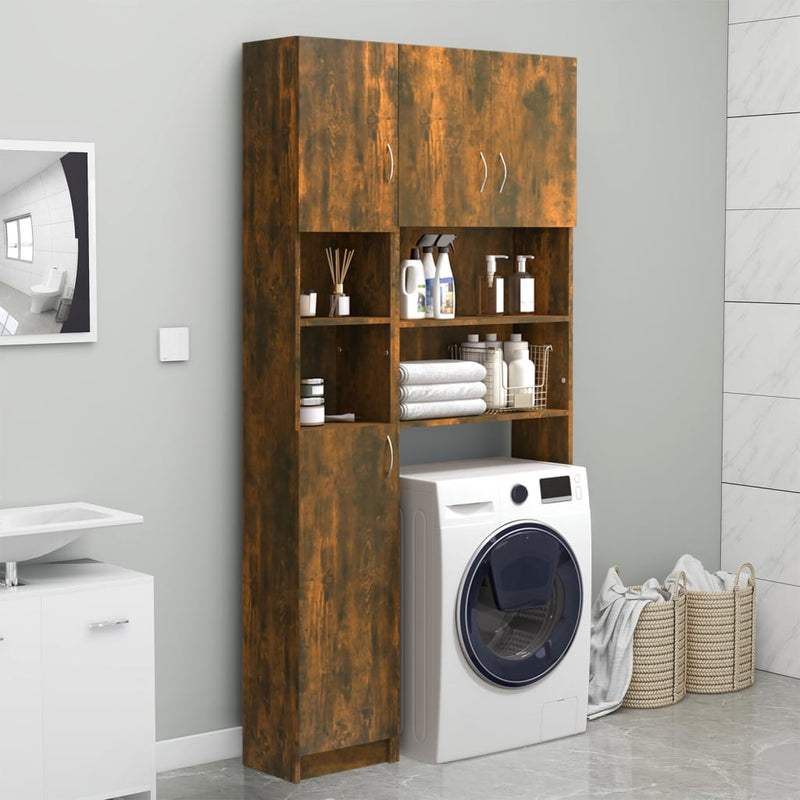 vidaXL füstös tölgy színű szerelt fa fürdőszobaszekrény 32x25,5x190 cm