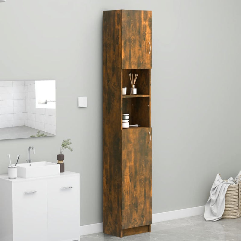 vidaXL füstös tölgy színű szerelt fa fürdőszobaszekrény 32x25,5x190 cm