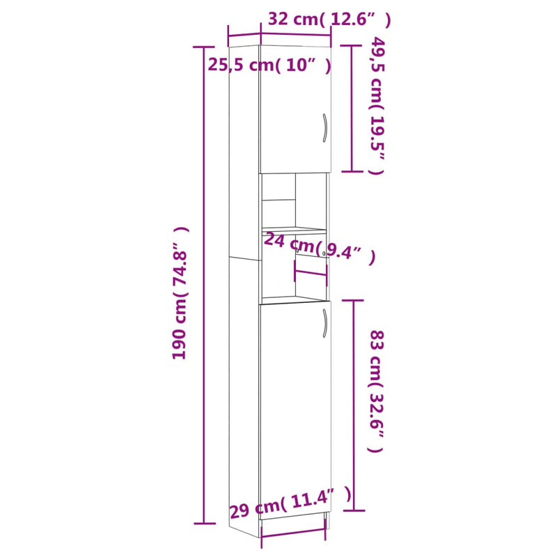 vidaXL barna tölgy színű szerelt fa faliszekrény 32x25,5x190 cm