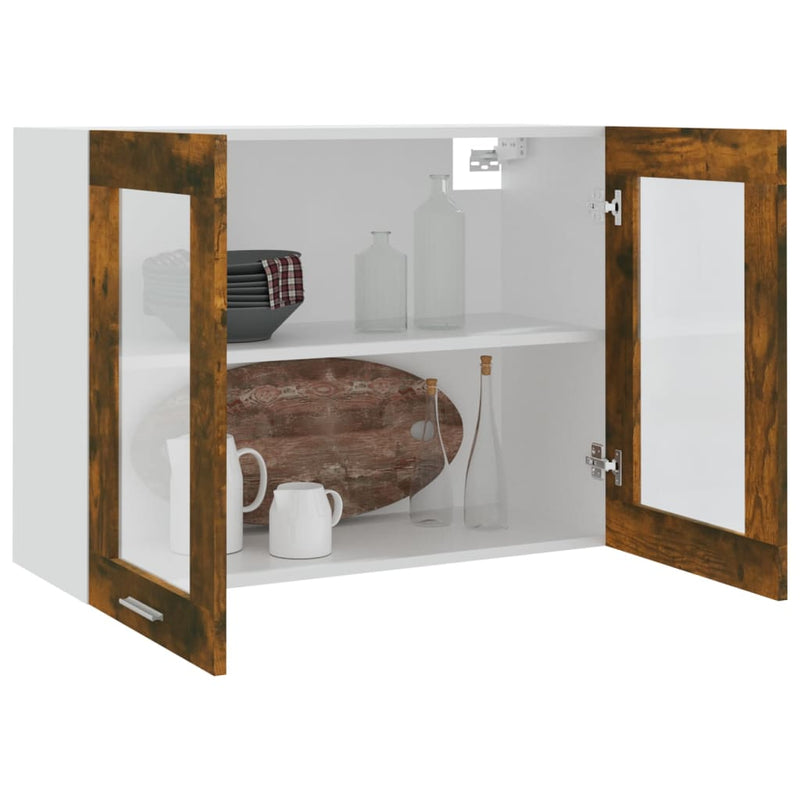 vidaXL füstös tölgy színű szerelt fa fali üvegszekrény 80 x 31 x 60 cm
