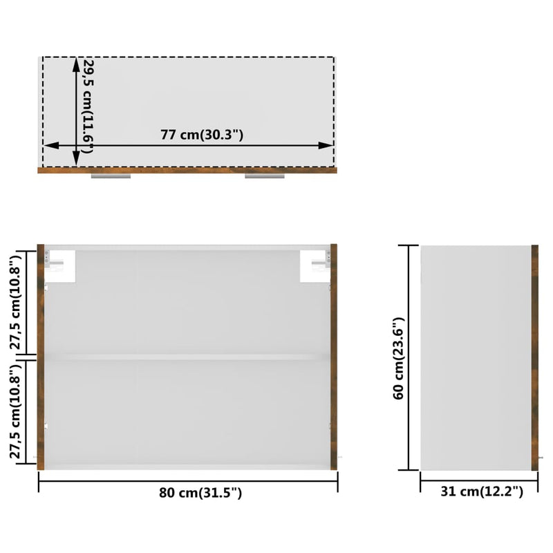 vidaXL füstös tölgy színű szerelt fa fali üvegszekrény 80 x 31 x 60 cm