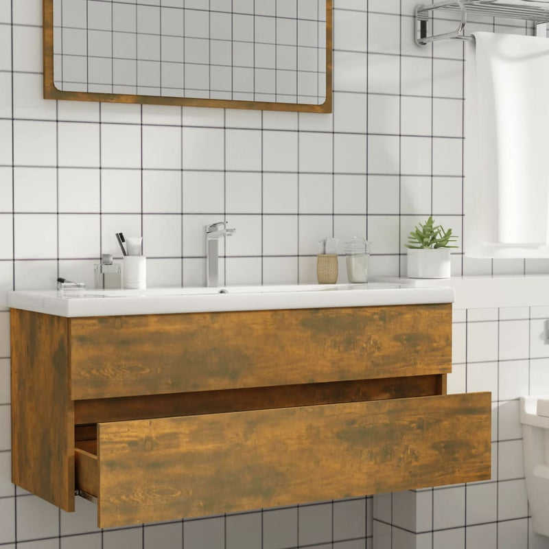 vidaXL füstös tölgy színű szerelt fa mosdószekrény 100 x 38,5 x 45 cm