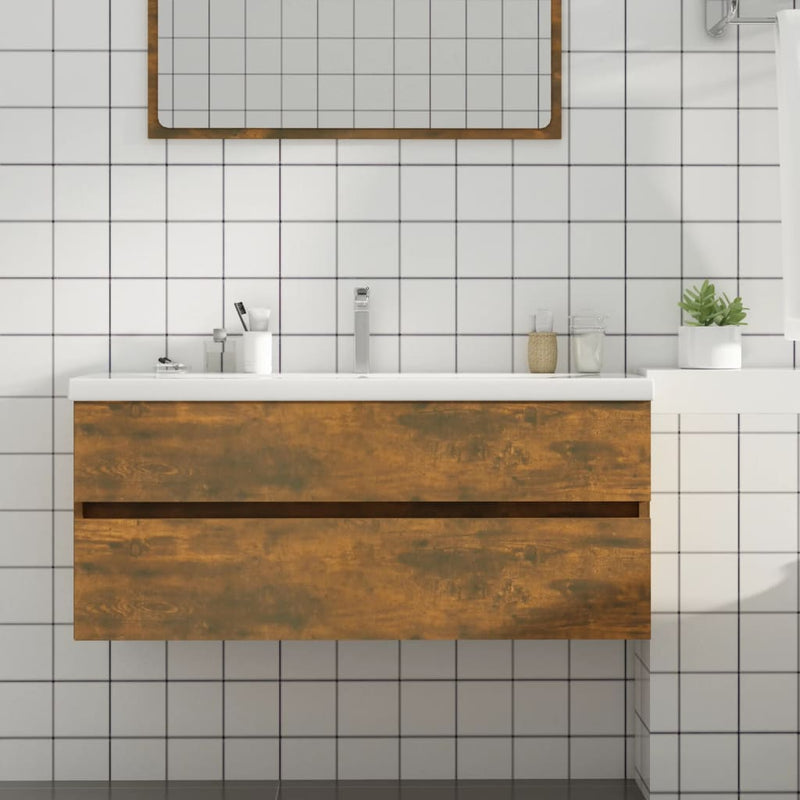 vidaXL füstös tölgy színű szerelt fa mosdószekrény 100 x 38,5 x 45 cm