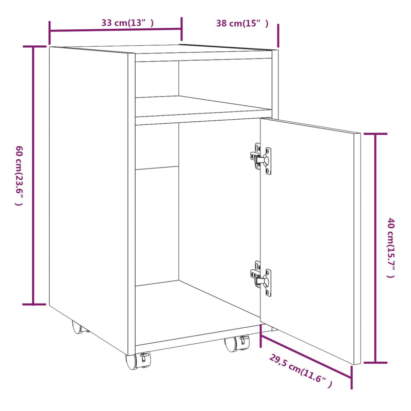 vidaXL barna tölgy színű szerelt fa kisszekrény kerekekkel 33x38x60 cm