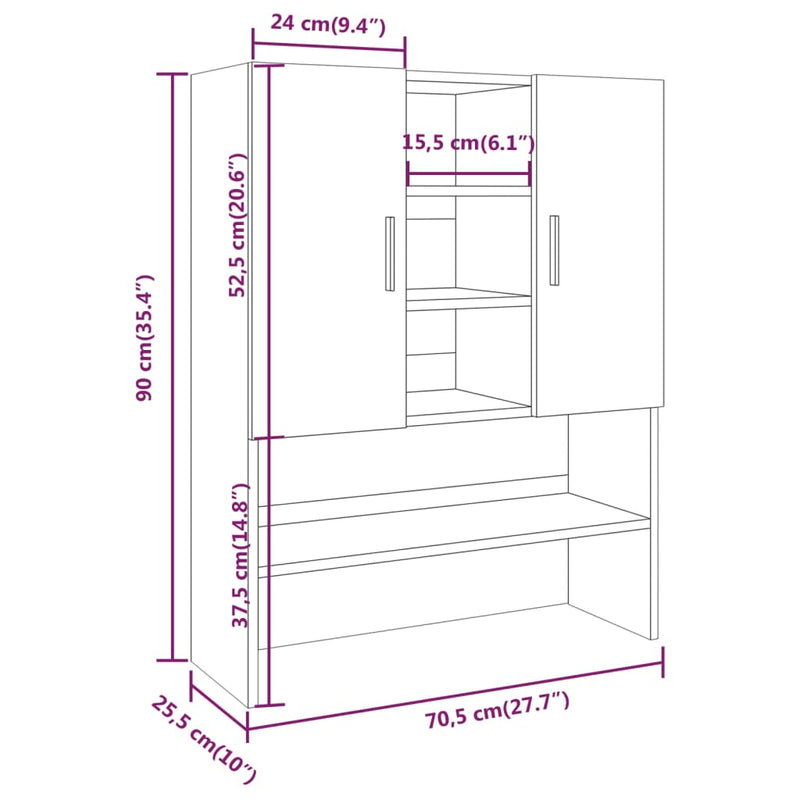 vidaXL barna tölgyszínű mosógépszekrény 70,5 x 25,5 x 90 cm