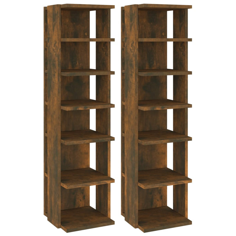 vidaXL 2 db füstös tölgy színű szerelt fa cipőtartó 27,5 x 27 x 102 cm