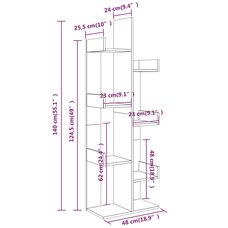 vidaXL füstös tölgy színű szerelt fa könyvszekrény 48 x 25,5 x 140 cm
