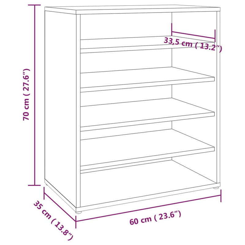 vidaXL füstös tölgy színű szerelt fa cipősszekrény 60 x 35 x 70 cm