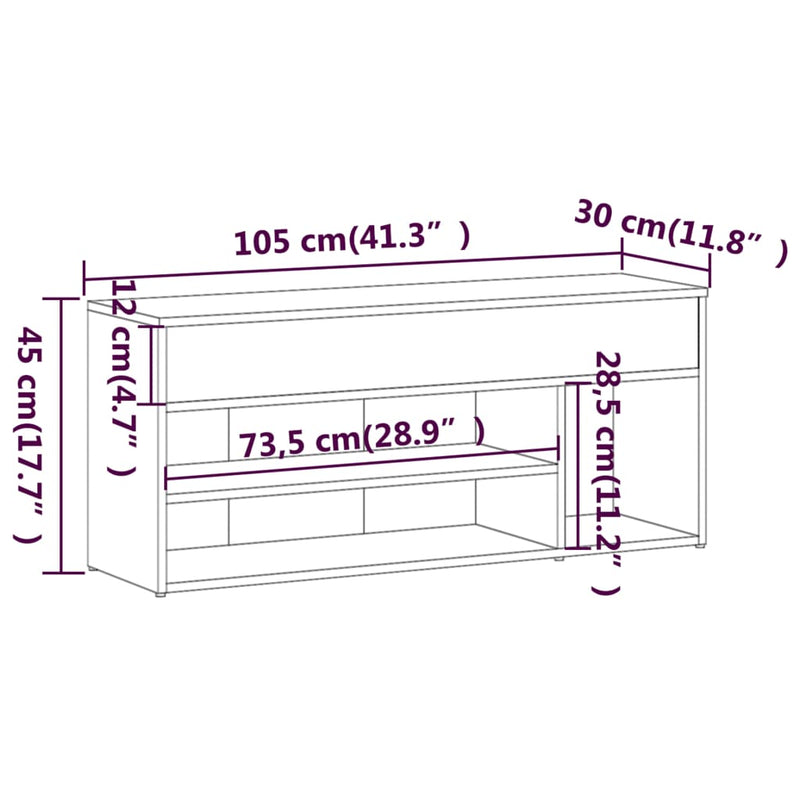 vidaXL szürke sonoma színű cipőtároló pad 105 x 30 x 45 cm