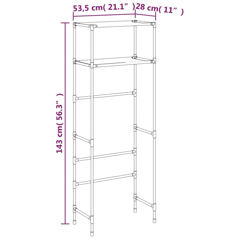 vidaXL 2 szintes fekete vas WC feletti tárolóállvány 53,5x28x143 cm