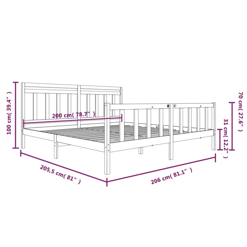 vidaXL fehér tömör fa ágykeret 200 x 200 cm
