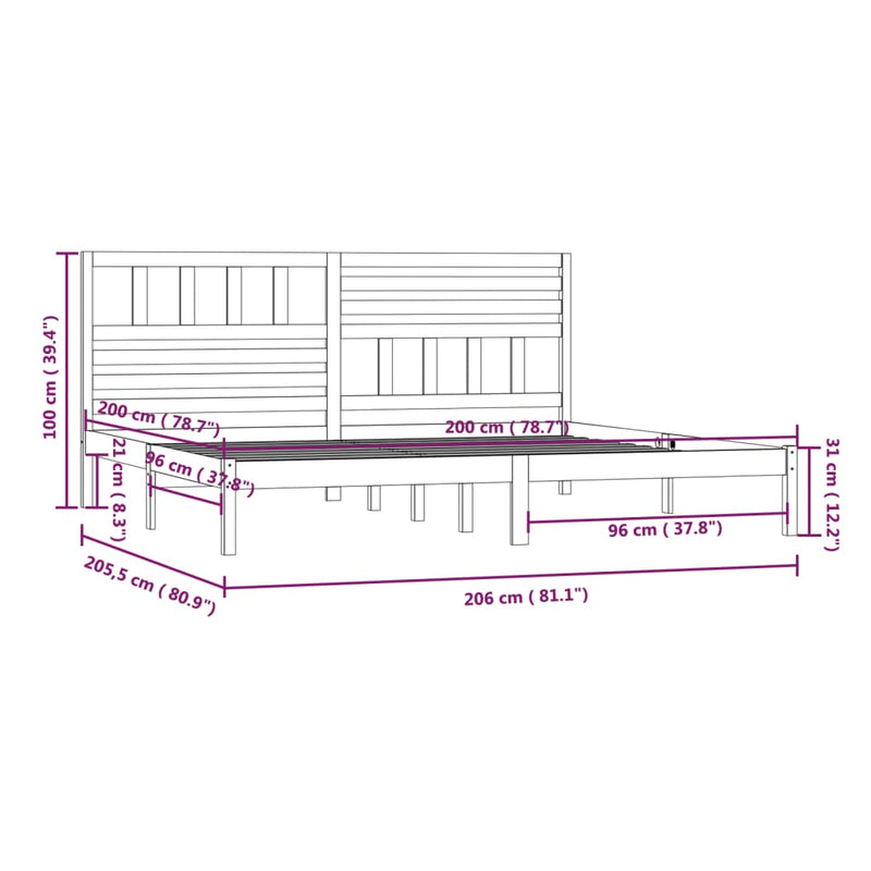 vidaXL szürke tömör fenyőfa ágykeret 200 x 200 cm