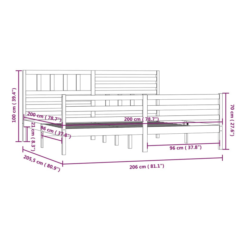 vidaXL tömör fa ágykeret matrac nélkül 200 x 200 cm