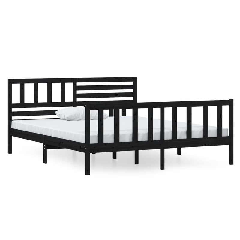 vidaXL fekete tömör fa ágykeret 140 x 190 cm
