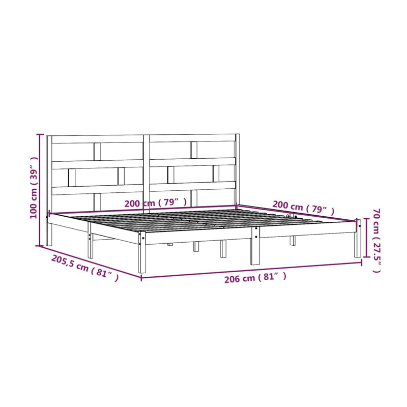 vidaXL fekete tömör fenyőfa ágykeret 200 x 200 cm