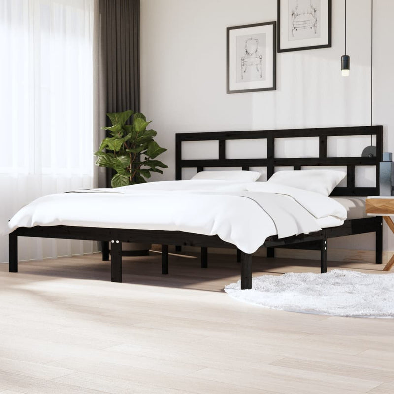 vidaXL fekete tömör fenyőfa ágykeret 200 x 200 cm