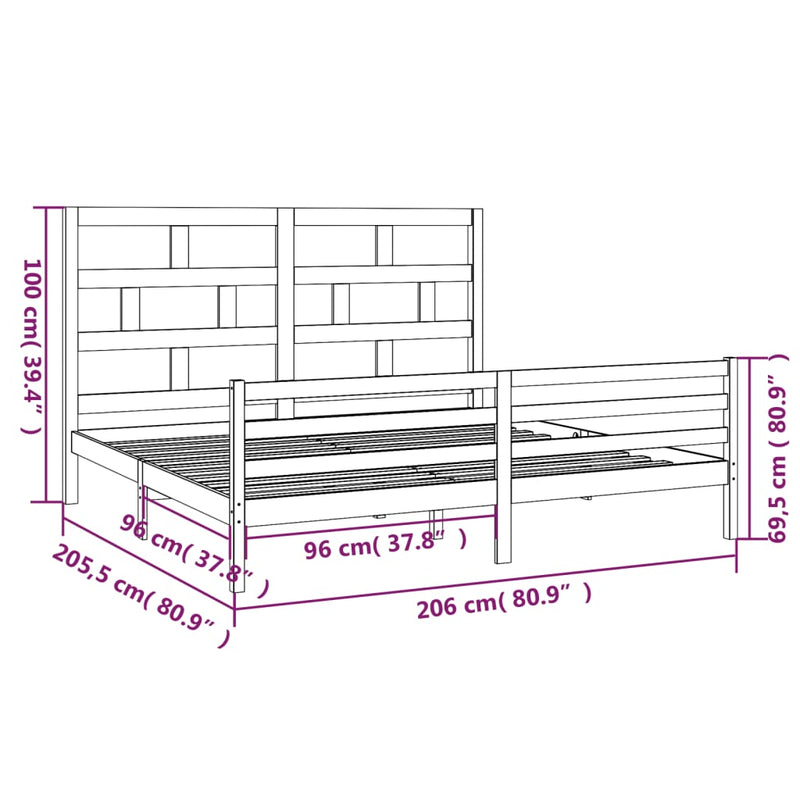 vidaXL fekete tömör fenyőfa ágykeret 200 x 200 cm