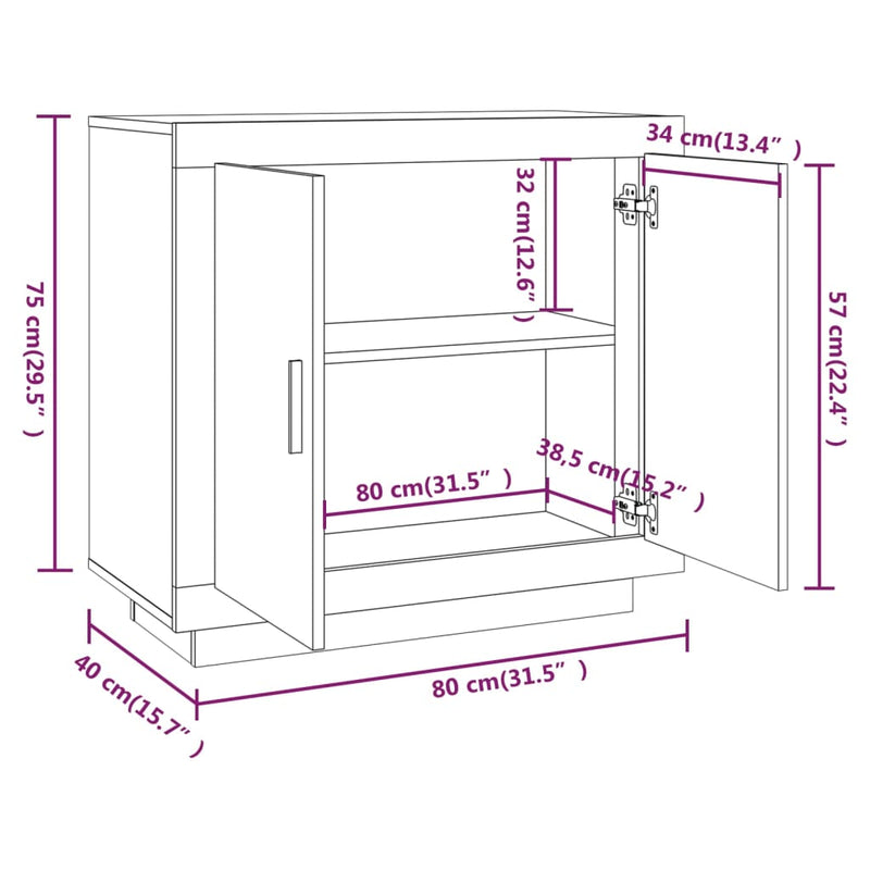 vidaXL betonszürke szerelt fa tálalóasztal 80 x 40 x 75 cm