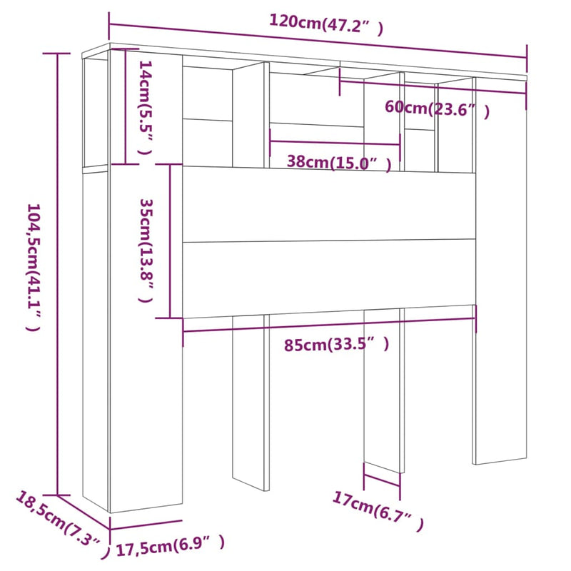 vidaXL betonszürke áthidaló szekrény 120 x 18,5 x 102,5 cm