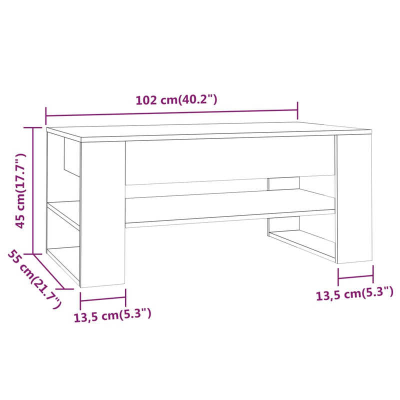 vidaXL szürke sonoma színű szerelt fa dohányzóasztal 102 x 55 x 45 cm